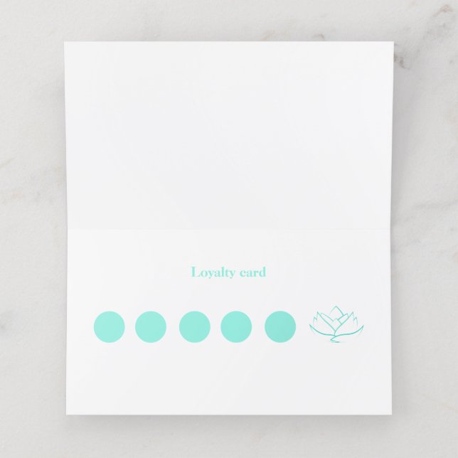 Simple Aqua Green and White Lotus Flower Business  Loyalty Card (Inside Unfolded)