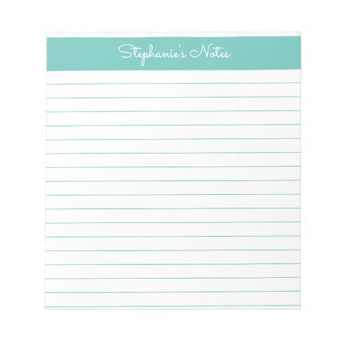 Simple Aqua Lined Personalized  Notepad