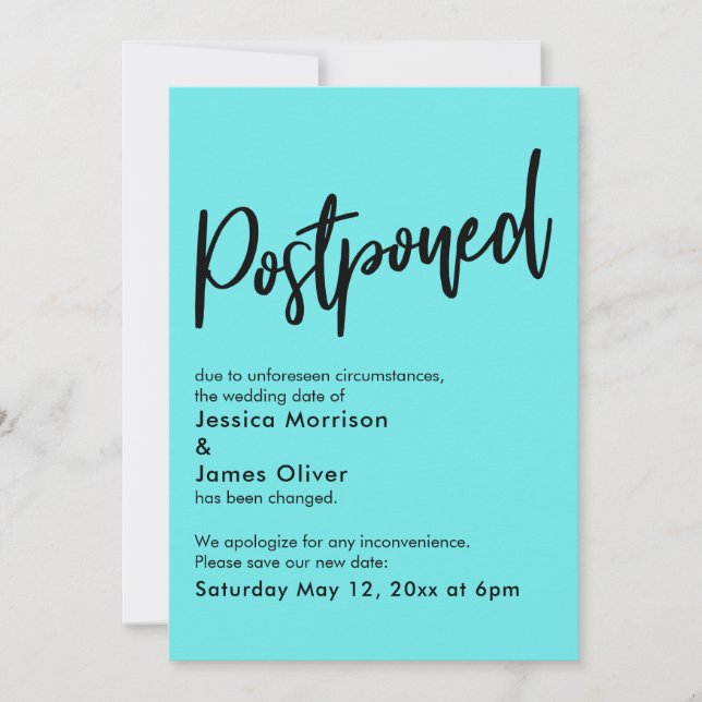 Simple Aqua Postponed Wedding Announcement (Front)