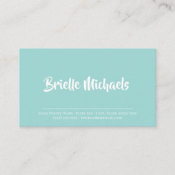 Simple Aqua Turquoise Handwritten Brush Script Business Card by GirlyBusinessCards at Zazzle