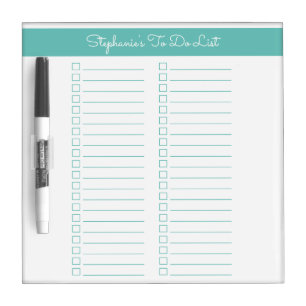 Simple Aqua Vertical Two Column Checklist Dry Erase Board
