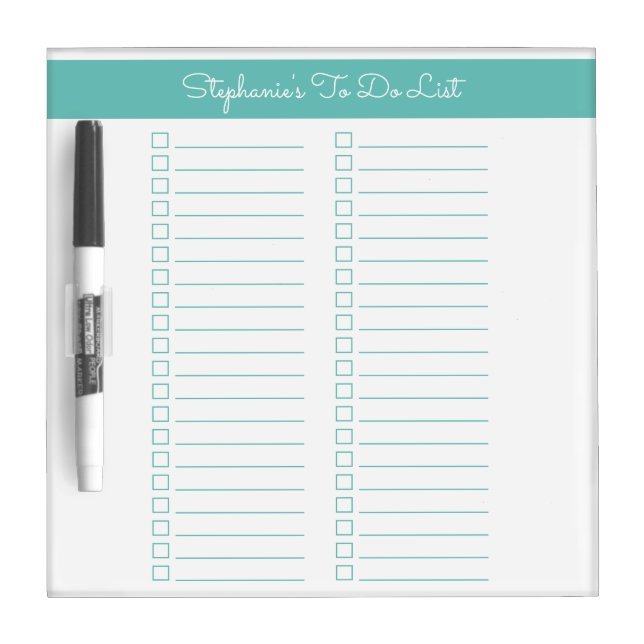Simple Aqua Vertical Two Column Checklist Dry Erase Board (Front)