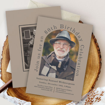 Simple Arch 80th Birthday Party With 2 Photos Invitation by Oasis_Landing at Zazzle