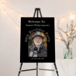 Simple Arch 90th Birthday Party Black Welcome Sign<br><div class="desc">This unique 90th Birthday Celebration welcome sign features a wonderful arch shaped photo template to personalize with your honoree's photo. The custom text template with text that runs along the outer edge of the photo has lovely modern appeal. Shown here in black with light beige text, this sign is also...</div>