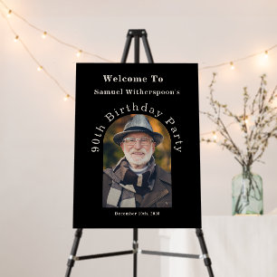 Simple Arch 90th Birthday Party Black Welcome Sign