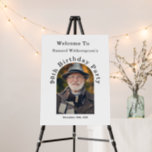 Simple Arch 90th Birthday Party Welcome Sign<br><div class="desc">This unique 90th Birthday Celebration welcome sign features a wonderful arch shaped photo template to personalize with your honoree's photo. The custom text template with text that runs along the outer edge of the photo has lovely modern appeal. Shown here in white, this sign is also available in tan/beige or...</div>