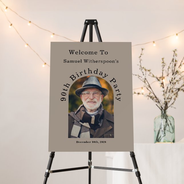 Simple Arch 90th Birthday Party Welcome Sign (In Situ (Stand))