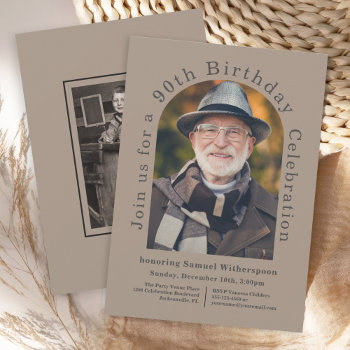 Simple Arch 90th Birthday Party With 2 Photos Invitation by Oasis_Landing at Zazzle