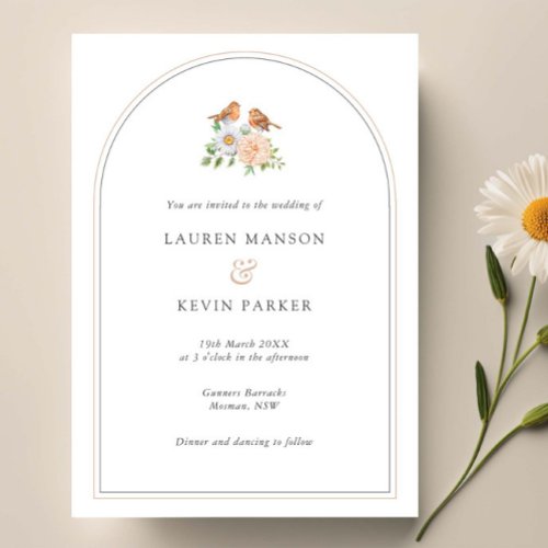 Simple arch classic love birds wedding  invitation