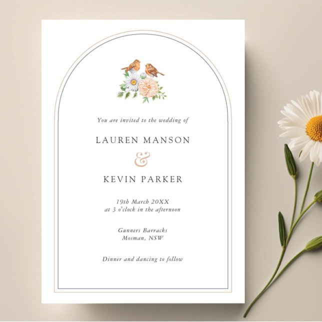 Simple arch classic love birds wedding  invitation (Creator Uploaded)