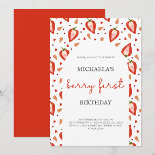 Simple Arch Girl Berry First Birthday Invitation