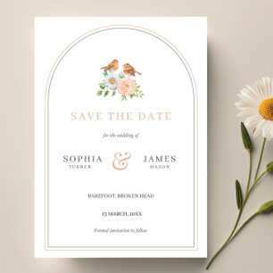 Simple arch love birds save the date invitation