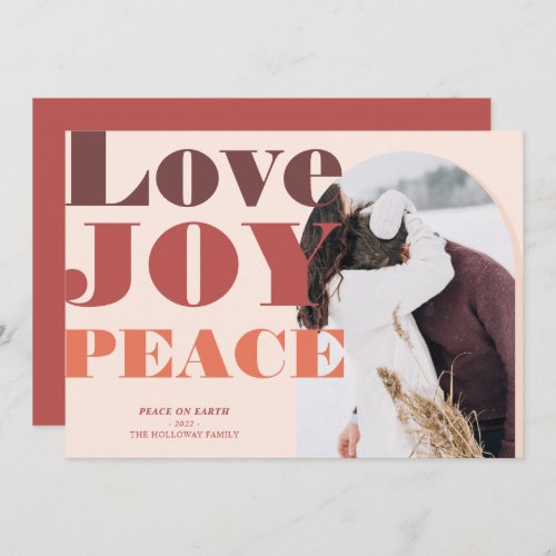 Simple arch love peace joy photo boho colors  holiday card