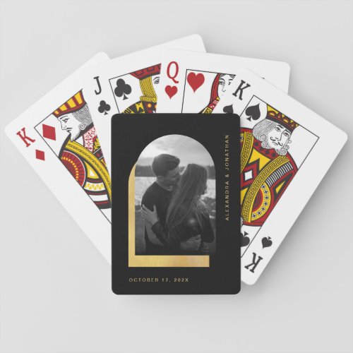 Simple Arch  Modern Black and Gold with Photo Playing Cards
