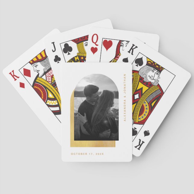Simple Arch | Modern Gold and White with Photo Poker Cards (Back)