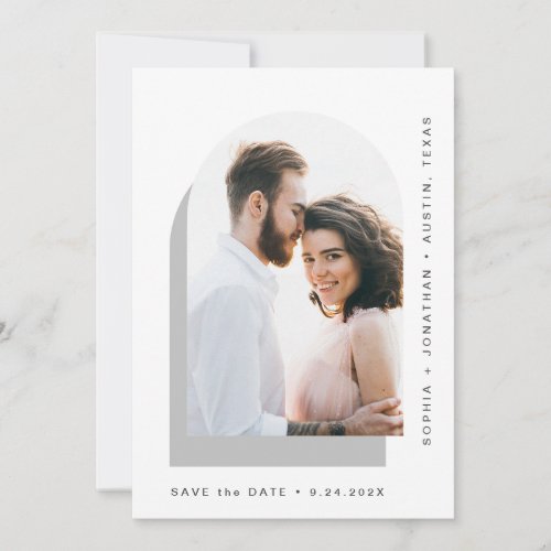 Simple Arch  Modern Two Photo Gray and White Save The Date