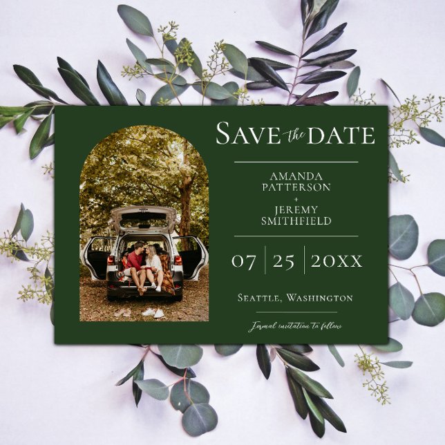 Simple Arch Photo | Emerald Green Save the Date (Emerald Green Simple Arch Photo Save the Date)