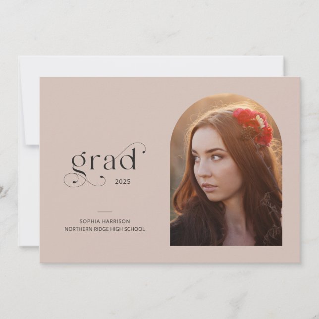Simple Arch Photo Faded Blush Graduation Party Invitation (Front)