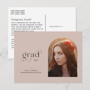 Simple Arch Photo Faded Blush Graduation Postcard