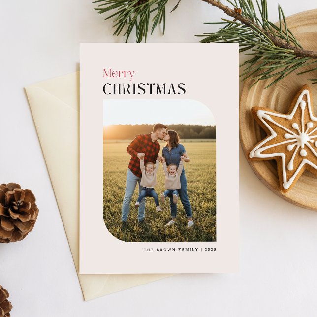 Simple Arch Photo Family Name Christmas Wishes Holiday Card (Creator Uploaded)