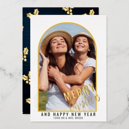 Simple Arch Photo  Foil Holiday Card