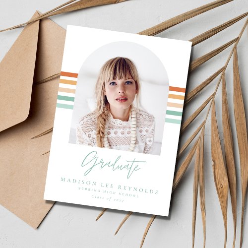 Simple Arch Photo Girl High School Graduation Invitation