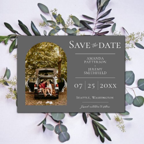 Simple Arch Photo  Gray Save the Date