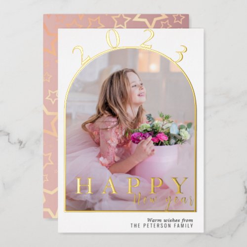 Simple Arch Photo  Happy New Year Foil Holiday Card