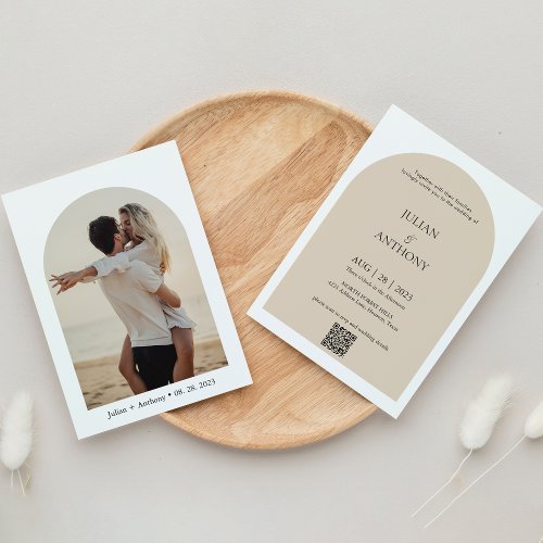 Simple Arch Photo QR code Wedding Invitation