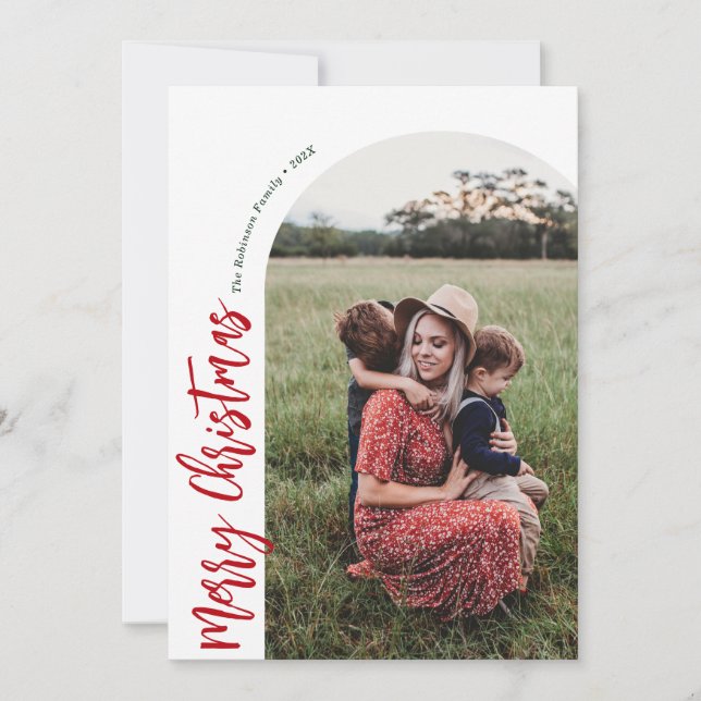 simple arch red merry christmas holiday card (Front)