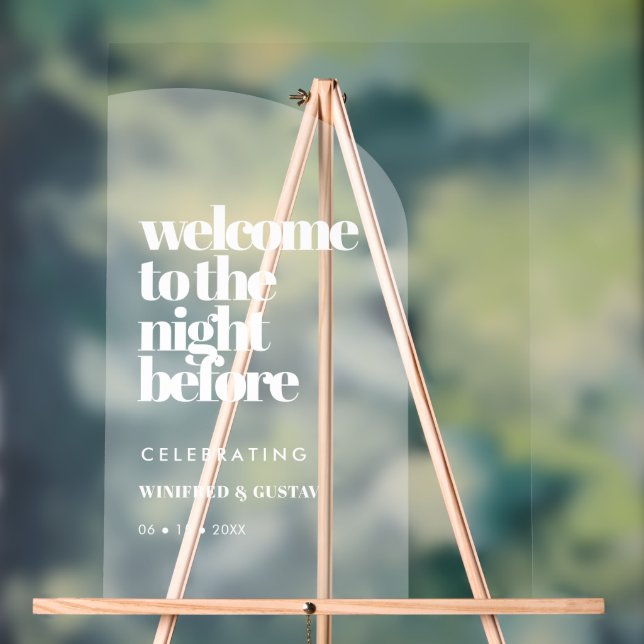 Simple arch Rehearsal dinner Clear Welcome Acrylic Sign (Neutral)