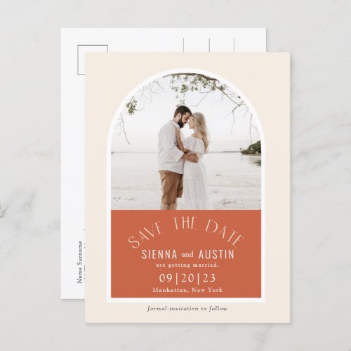 Simple Arch Terracotta Wedding Photo save the date Announcement Postcard
