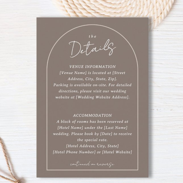 Simple Arched Border Wedding Custom Details Taupe Enclosure Card (Simple Arched Border Wedding Custom Details Taupe Enclosure Card)