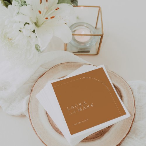 Simple Arched Brunt Orange Cheers Script Wedding Napkins