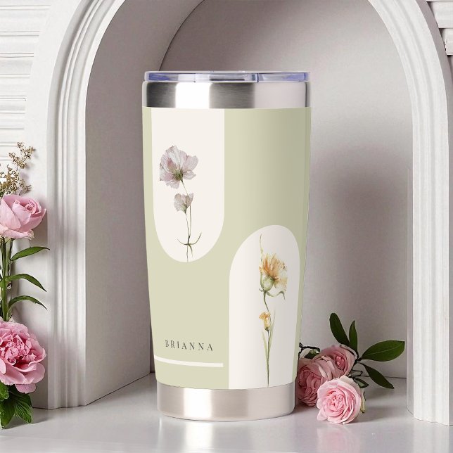 Simple Arches Boho Wildflowers on Sage Green Insulated Tumbler (Creator Uploaded)