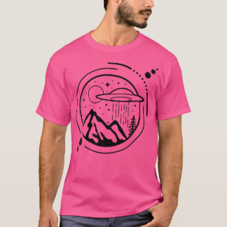 Simple Area 51 Minimal Ufo Tattoo Line Art Graphic T-Shirt