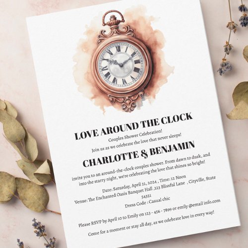 Simple Around The Clock Couples Shower  Invitation