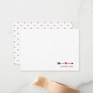 Simple Arrow Red Heart Custom Name Note Card