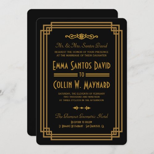 Simple Art Deco Black Wedding Invitations