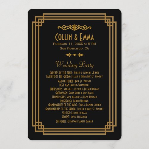 Simple Art Deco Black Wedding Programs