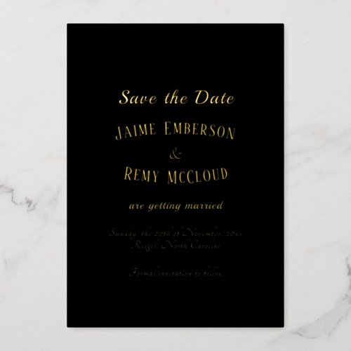 Simple Art Deco Black Wedding Save the Date Foil Invitation
