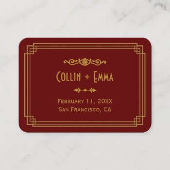 Simple Art Deco Burgundy Wedding Place Cards by RenImasa at Zazzle