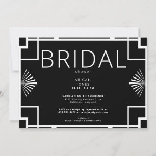 Simple Art Deco Frame Black & White Bridal Shower Invitation