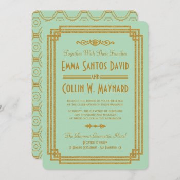 Simple Art Deco Mint Wedding Invites by RenImasa at Zazzle