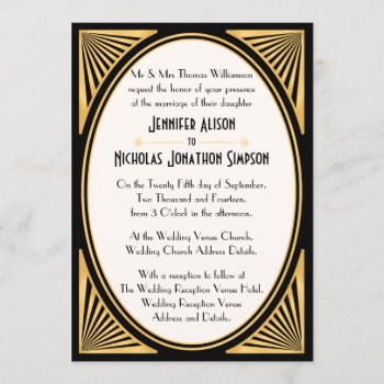 Simple Art Deco Vintage Oval Frame Wedding Invitation by Truly_Uniquely at Zazzle