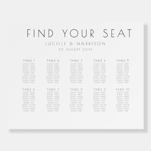 Simple Art Deco Wedding 10 Tables Seating Plan Foam Board