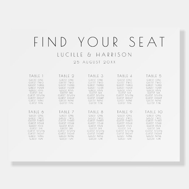 Simple Art Deco Wedding 10 Tables Seating Plan Foam Board (Front)