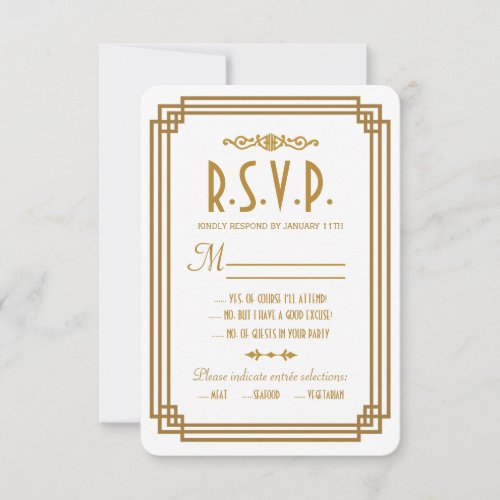 Simple Art Deco White Wedding RSVP Response Cards