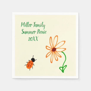 Simple Art Orange Flower and Bug Family Reunion Napkins