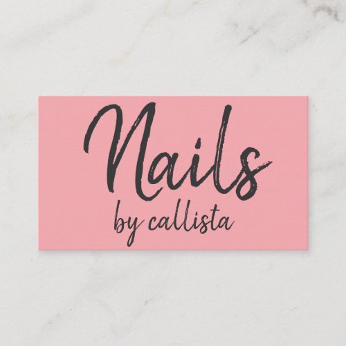 Simple Artsy Black Pink Typography Nail Tech Business Card